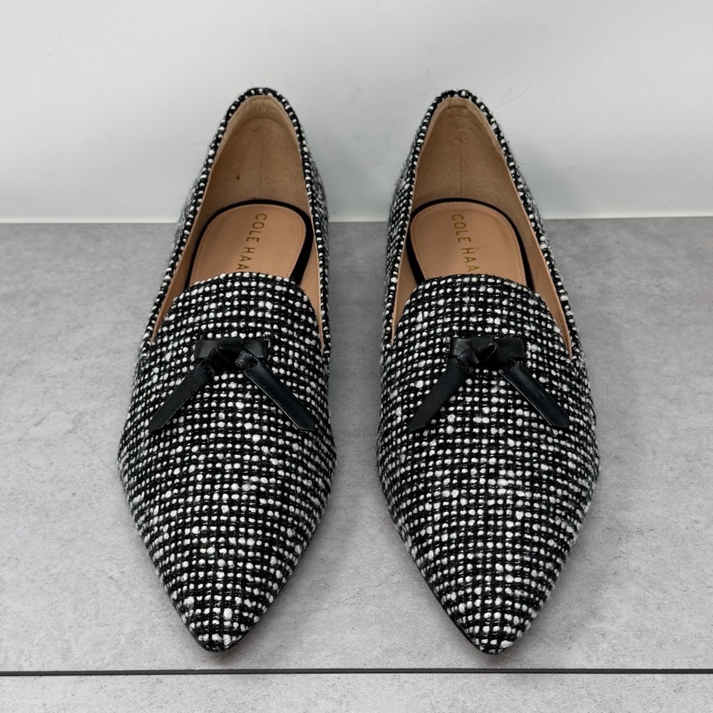 Cole Haan Viola Black & White Tweed Pointed Toe Skimmers/Loafers Size 9B - Picture 2 of 11